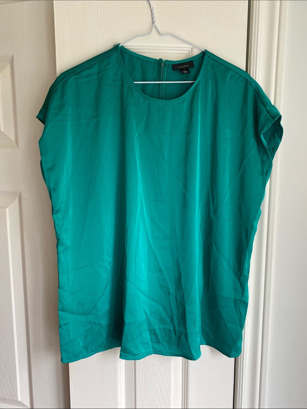 Halogen Emerald Green Short-Sleeve pop over Blouse top NWOT L